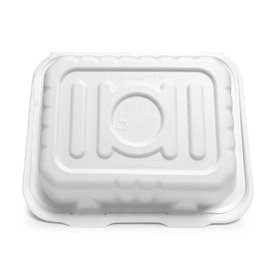 Suikerriet Gescharnierd Container "Menu Box" wit 19,5x15,5x7cm (50 stuks)
