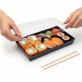 Plastic Deksel voor sushi Container rPET 21,5x13,5cm (50 stuks)