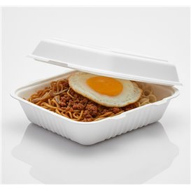 Suikerriet Gescharnierd Container "Menu Box" wit 20x16x7cm (50 stuks)