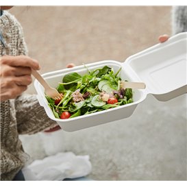 Suikerriet Gescharnierd Container "Menu Box" wit 20x16x7cm (50 stuks)