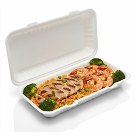 Suikerriet Gescharnierd Container "Menu Box" wit 32x15x6cm (250 stuks)