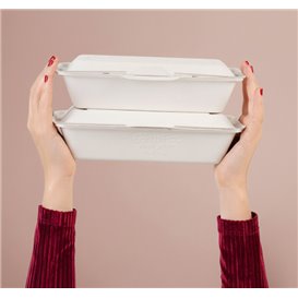 Suikerriet Gescharnierd Container "Menu Box" wit 32x15x6cm (250 stuks)