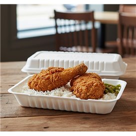 Suikerriet Gescharnierd Container "Menu Box" wit 32x15x6cm (50 stuks)