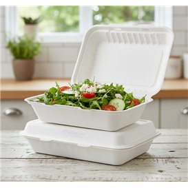 Suikerriet Gescharnierd Container "Menu Box" wit 26x16x6cm (50 stuks)