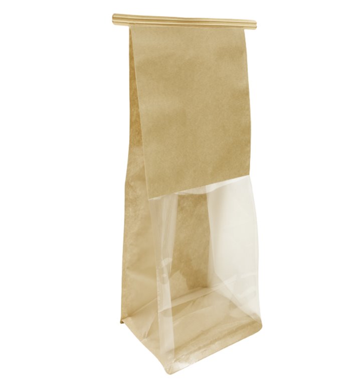 Sac en Papier SOS et Fenêtre d'Exposition BOPP avec Fermeture 9+6x26cm (50 Utés)