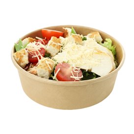 Papieren Container Kraft + RPET Deksel 550ml Ø14cm (250 stuks)