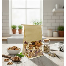 Sac en Papier SOS et Fenêtre d'Exposition BOPP avec Fermeture 15+7x23cm (1000 Utés)