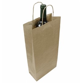 Papieren Zak voor Flessen met Handgrepen Kraft 115g/m² 18+8x39cm (25 stuks) 