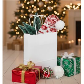 Sac en papier Blanc avec Anses Kraft 90g/m² 18+8x24cm (250 Utés)