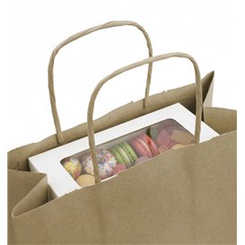 Sac en Papier Kraft Marron avec Anses 115g/m² 22+10x27cm (25 Utés)