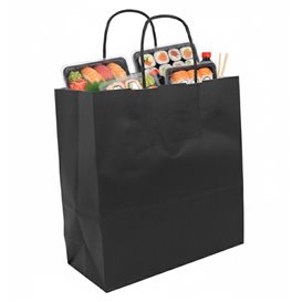 Sac en papier Kraft Noir avec Anses 100g/m² 22+10x27cm (250 Utés)