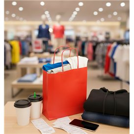 Sac en Papier Kraft Rouge avec Anses 90g/m² 22+10x27cm (250 Utés)