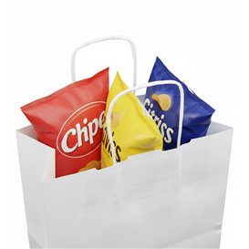 Sac en Papier Kraft Blanc avec Anses 90g/m² 24+11x32cm (25 Utés)