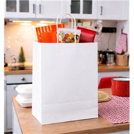 Sac en Papier Kraft Blanc avec Anses 90g/m² 24+11x32cm (250 Utés)