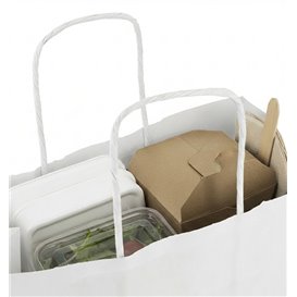 Sac en Papier Kraft Blanc avec Anses 90g/m² 28+11x32cm (250 Utés)