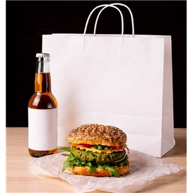 Papieren zak met handgrepen kraft wit 90g/m² 28+11x32cm (25 stuks) 