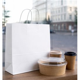 Papieren zak met handgrepen kraft wit 90g/m² 28+11x32cm (25 stuks) 