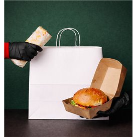 Papieren zak met handgrepen kraft wit 90g/m² 28+11x32cm (250 stuks)