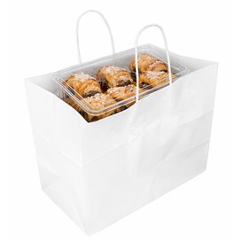 Zak Papier Witte met Gedraaid Handvat 80 g/m² 32+16x26cm (25 Stuks)