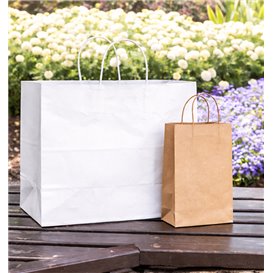 Sac Papier Blanche avec Anses Torsadées 80 g/m² 32+16x26cm (250 Utés)
