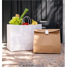 Zak Papier Witte met Gedraaid Handvat 80 g/m² 32+16x26cm (250 Stuks)