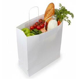 Sac en papier Blanc avec Anses Kraft 110g/m² 42+16x49cm (250 Utés)