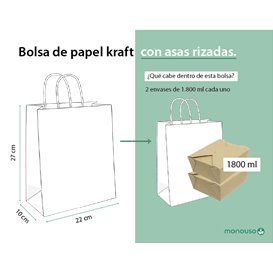 Sac en Papier Kraft Marron avec Anses 115g/m² 22+10x27cm (25 Utés)