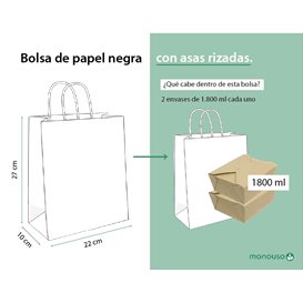 Sac en papier Kraft Noir avec Anses 100g/m² 22+10x27cm (250 Utés)