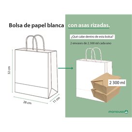 Sac en Papier Kraft Blanc avec Anses 90g/m² 28+11x32cm (25 Utés)