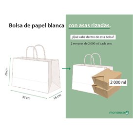 Zak Papier Witte met Gedraaid Handvat 80 g/m² 32+16x26cm (250 Stuks)