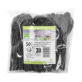 Petite cuillère de Dégustation en Plastique CPLA Noire de 10 cm (50 Utés)