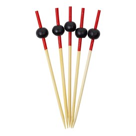 Brochette en Bambou Décorée Noire et Rouge 7cm (100 Utés)