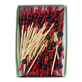 Brochette en Bambou Décorée Noire et Rouge 7cm (100 Utés)