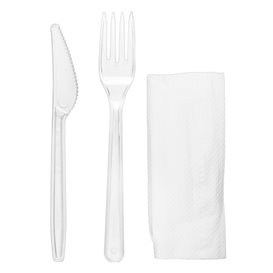 Set de Couverts Réutilisables PS Fourchette, Couteau et Serviette (500 Utés)