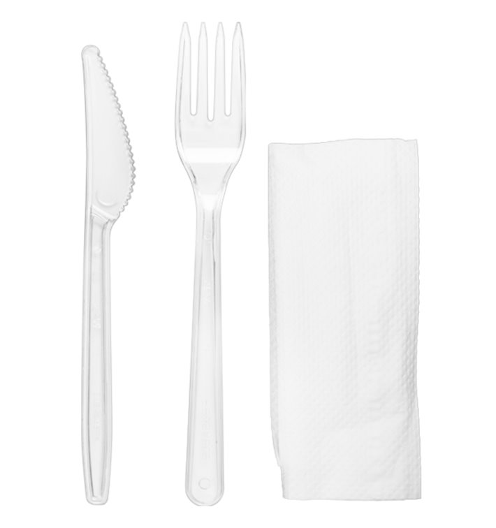 Set de Couverts Réutilisables PS Fourchette, Couteau et Serviette (25 Utés)