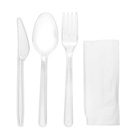 Set de Couverts Réutilisables PS Fourchette, Couteau, Cuillère et Serviette (25 Utés)