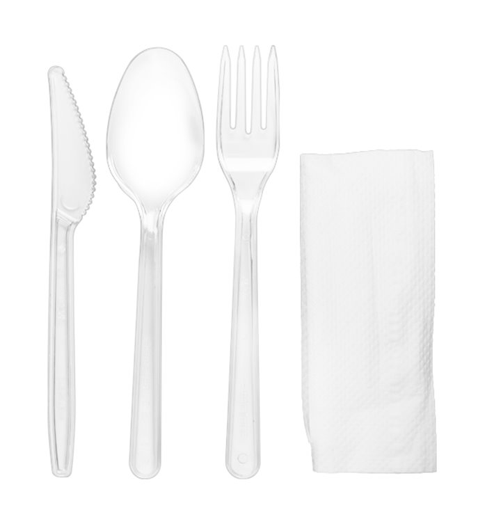 Set de Couverts Réutilisables PS Fourchette, Couteau, Cuillère et Serviette (500 Utés)