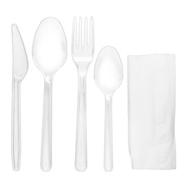 Set de Couverts Réutilisables PS Fourchette, Couteau, Cuillère, Petite Cuillère et Serviette (500 Utés)