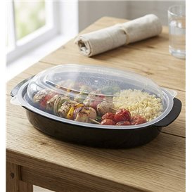 Zwarte Ovale PP Container met Deksel 750ml 15,4x22,6cm (300 Stuks)