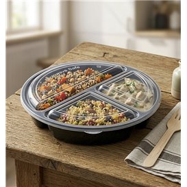 Zwarte PP Plastic Bak 3V met Deksel 920ml Ø22cm (50 Stuks)