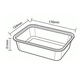 Récipient Rectangulaire en Plastique PP Transparent 650ml 17,3x11,9x5,1cm (500 Utés)