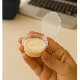 Pot à Sauce Rond en PP avec Couvercle à Charnière 30ml (1000 Utés)
