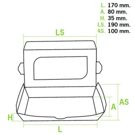 Papieren take-out Container "Premium" 19x10x3,5cm 480ml (400 stuks)