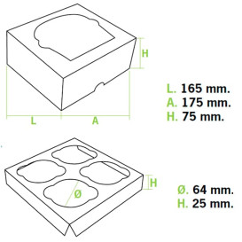 Papieren Cake vorm zak 4 Slot wit 17,3x16,5x7,5cm (20 stuks) 