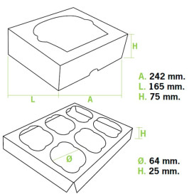 Papieren Cake vorm zak 6 Slots roze 24,3x16,5x7,5cm (100 stuks)