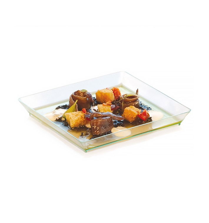 Plateau Vert Eau Transparent Dur 13x13cm Plateau Vert Eau Transparent Dur 13x13cm
